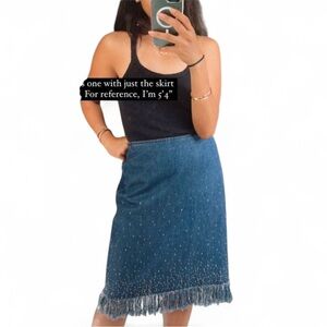 Vintage Fendi Denim Skirt with Rhinestones Fr 44